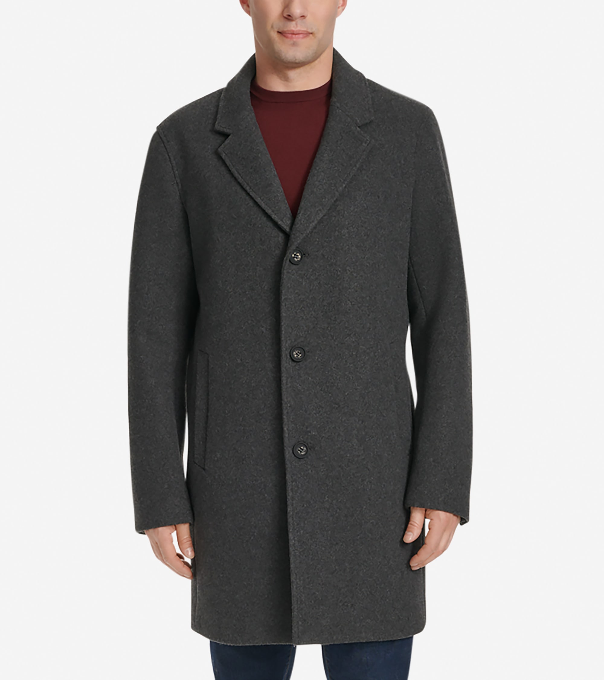 Cole Haan Single-Breasted Wool Top Coat store Light Gray